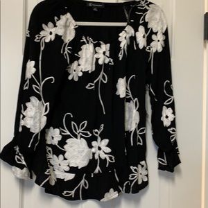 INC Black and White 3/4 Sleeve Cold Shoulder Top